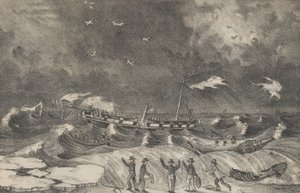 Det frygtelige vrag af Mexico på Hempstead Beach, 2. januar 1837, 1848-56. af Nathaniel Currier