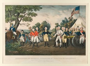 General Burgoynes overgivelse i Saratoga, New York, den 17. oktober 1777 / Efter det originale maleri af oberst Trumbull, der befinder sig i Capitol i Washington. Malet af John Trumbull af Nathaniel Currier