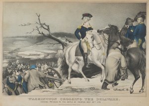 Washington krydser Delaware-aftenen forud for slaget ved Trenton, 25. december..., 1847. af Nathaniel Currier