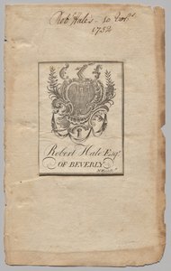 Bogplade: Våbenskjold med Robert Hale, Esq. indskrevet