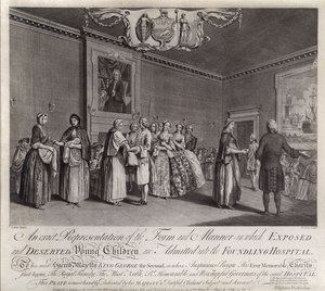 En nøjagtig fremstilling af den form og måde, hvorpå udsatte og forladte små børn bliver indlagt på Foundling Hospital, 1749