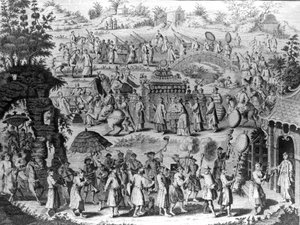Procession af en brud, der går hjem til sin mand, illustration fra 