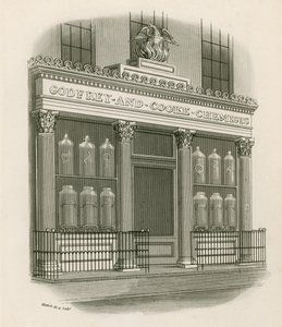 Butiksfacade af Godfrey and Cooke, Chemists, Conduit Street, London af Nathaniel Whittock