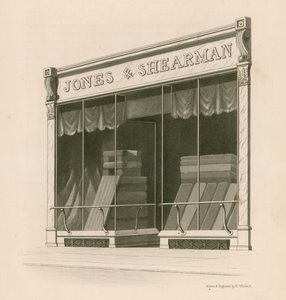 Butik foran Mrs Jones and Shearman, Blackfriars Road, London af Nathaniel Whittock