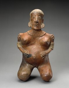Knælende gravid kvinde, 300 BC-AD 300 (lertøj med slip)