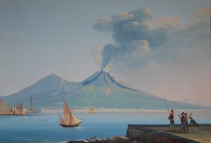 Udsigt over Napoli-bugten med Vesuv (olie på lærred)