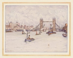 Tårnet og Tower Bridge (farvelitografi)