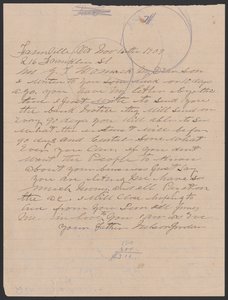 Brev fra Nelson Jordan til Julia Womack med en konvolut, 16. november 1909. af Nelson Jordan