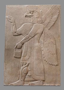 Reliefpanel af overnaturlig figur med bevinget ørnehoved, ca. 883-59 f.Kr. (gipsalabast)