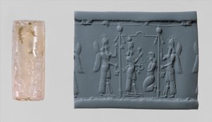 Cylinderpakning af Ishtar og moderne aftryk, ca. 8.-7. århundrede f.Kr. (kalcedon)