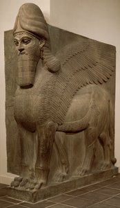 Bevinget løve med menneskehoved (lamassu), ca. 883-859 f.Kr. (gipsalabast)