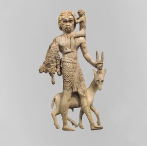 Statuette af en mand med en oryx, en abe og et leopardskind, ca. 8. århundrede f.Kr.