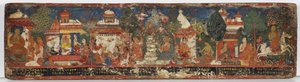 Buddhistisk manuskriptomslag (ugennemsigtigt wc på træ) af Nepalese School