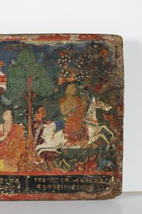 Detalje fra et buddhistisk manuskriptomslag (ugennemsigtig akvarel på træ) af Nepalese School