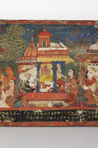 Detalje fra et buddhistisk manuskriptomslag (ugennemsigtigt wc på træ)