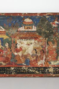 Detalje fra et buddhistisk manuskriptomslag (ugennemsigtigt wc på træ)