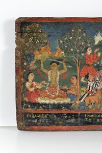 Detalje fra et buddhistisk manuskriptomslag (ugennemsigtigt wc på træ)