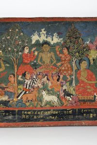 Detalje fra et buddhistisk manuskriptomslag (ugennemsigtigt wc på træ)