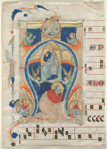 Fragment af et antifonarium med historisk initial (A): Kristus i majestæt