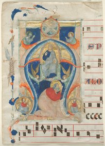 Fragment af et antifonarium med historisk initial A: Kristus i majestæt, 1308.