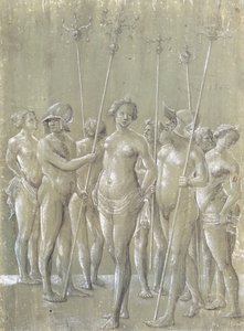 Fem nøgne soldater med pæle, to iført hjelm og tre nøgne kvinder, 1522