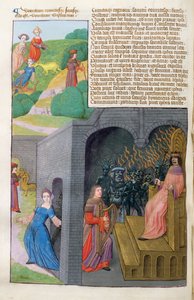 Ms 324 f.101 v. Orpheus og Eurydice, Cerberus og Pluto, fra Metamorphoses 10 af Ovid, 1479 af Netherlandish School