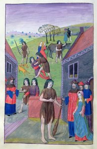 Ms 324 f.91 v. Hercules kæmper mod Achelous og tager tyren ved hornet, 1479 af Netherlandish School