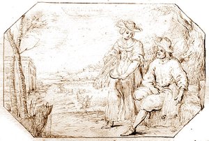 The Four Seasons: Summer - Reaping, ca. 1675 (pen & sepia blæk på papir) af Netherlandish School