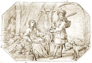 The Four Seasons: Winter - The Return from Hunting, ca. 1675 (pen & sepia blæk på papir) af Netherlandish School