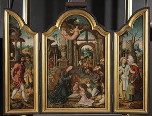 Triptykon - Hyrdernes tilbedelse, 1535 af Netherlandish School