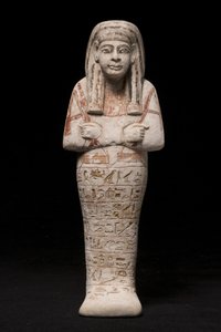Ushabti for en kvinde ved navn Wia, Ramesside-perioden (kalksten)