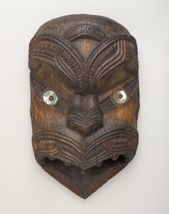 Gavlmaske (Koruru) fra Gisborne, North Island, ca. 1860 (træ og paua-skal) af New Zealand School
