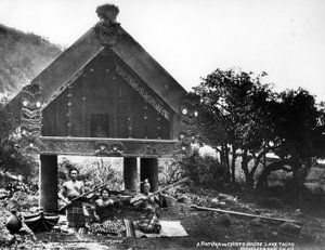 Et Patuka- eller høvdingehus, Taupo-søen, New Zealand, ca. 1863-80