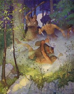 Illustration til The Last of the Mohicans (farve litho)
