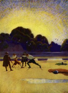 Illustration til Westward Ho! af Charles Kingsley (farve litho) af Newell Convers (after) Wyeth