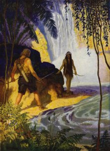 Illustration til Westward Ho! af Charles Kingsley (farve litho) af Newell Convers (after) Wyeth
