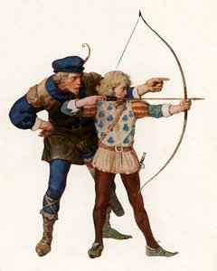 Robin Hood træner ung bueskytte