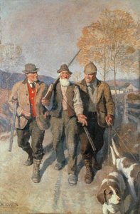 Three Hunters and Hounds (olie på lærred) af Newell Convers Wyeth