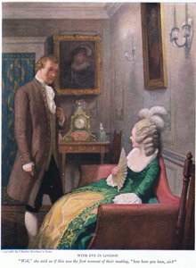 Med Eve i London! Nå, sagde hun, som om det var det første øjeblik, de mødtes, hvordan har du haft det, sir?, 1928 af Newell Convers Wyeth