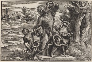 Karikatur af Laocoon-gruppen af Niccolò Boldrini after Titian