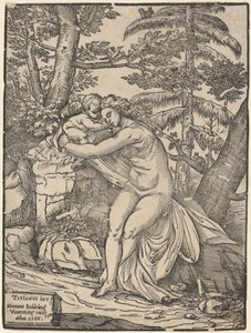 Venus og Amor af Niccolò Boldrini after Titian
