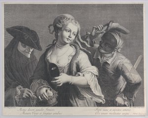 Tre halvlange figurer fra et venetiansk karneval, 1750-1822., 1750-1822. af Niccolò Cavalli