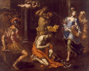 Halshugningen af Saint John Baptist af Niccolo de Simone (aktiv 1636-1655), olie på lærred af Niccolò de Simone