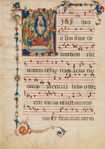 Manuskriptblad med Jomfruens antagelse i et indledende V, fra et antifonarium, ca. 1340 af Niccolò di ser Sozzo