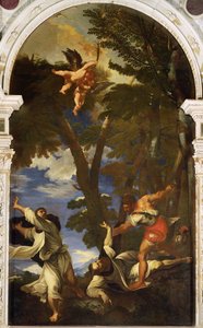 St. Peter Martyr stukket af lejemordere (kopi af maleriet af Tizian tabt i rosenkranskapellets brand) af Niccolo Cassana