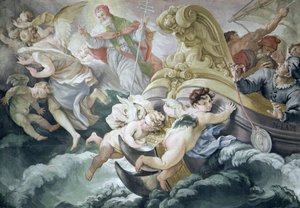 Stormen stilnede mirakuløst ved kontakt med Pius V-medaljen af Niccolo Francesco Lapi