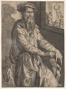 Portræt af Baccio Bandinelli, i trekvart længde ved siden af en rude, ca. 1540-48. af Niccolo della Casa
