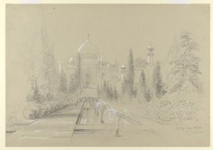 Taj Mahal, Agra, 24. januar 1870 (blyant med hvid forhøjning på papir)