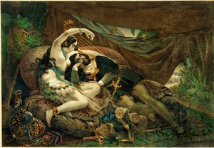 Den mexicanske Alaida, søster til Zingari, aztekisk høvding, med Cortes i hans telt ... af Nicholas Eustache (after) Maurin
