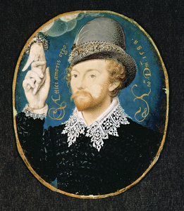 Mand griber hånden fra en sky, muligvis William Shakespeare, 1588 af Nicholas Hilliard